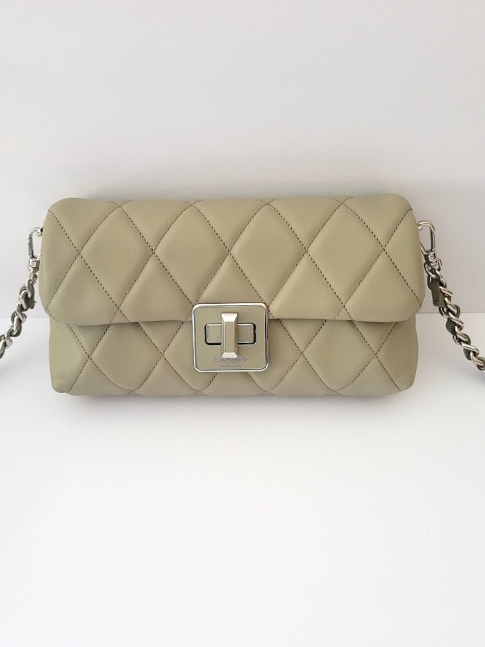Kate Spade KM531 Carey Smooth Quilted Leather Mini Crossbody Wallet Chain Elm